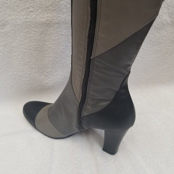 Chic Black and Gray Heeled Boots - Picture 3 of 5